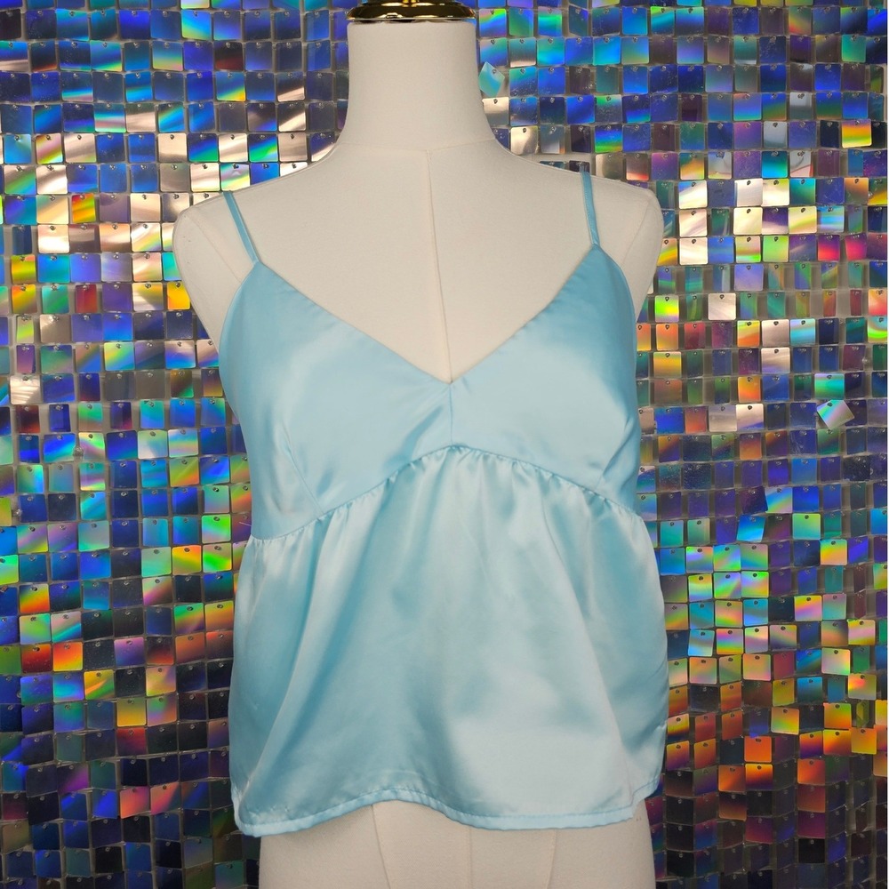 Flora by Flora Nikrooz Camisole Womens Medium‎ Blue Good Satin Babydoll Top